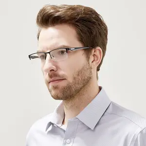 1 Pair Fashionable Classic Photochromic Multifocal Reading Glasses Metal Semi-Rim TR Temple