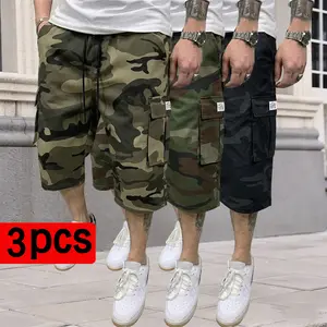 3-pack men’s camouflage cargo shorts with large side pockets, drawstring waist, loose fit, durable and breathable—won’t feel stuffy; suitable for summer outdoor casual wear. Light Gray Comfortable Sweat Slim Compression Training Elastic bop men's