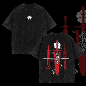 Limited Edition Asta "Demon Slayer Sword" - Black Clover Anime Double Printed Oversize Lightweight Acid Washed Tee, Gift For anime lover