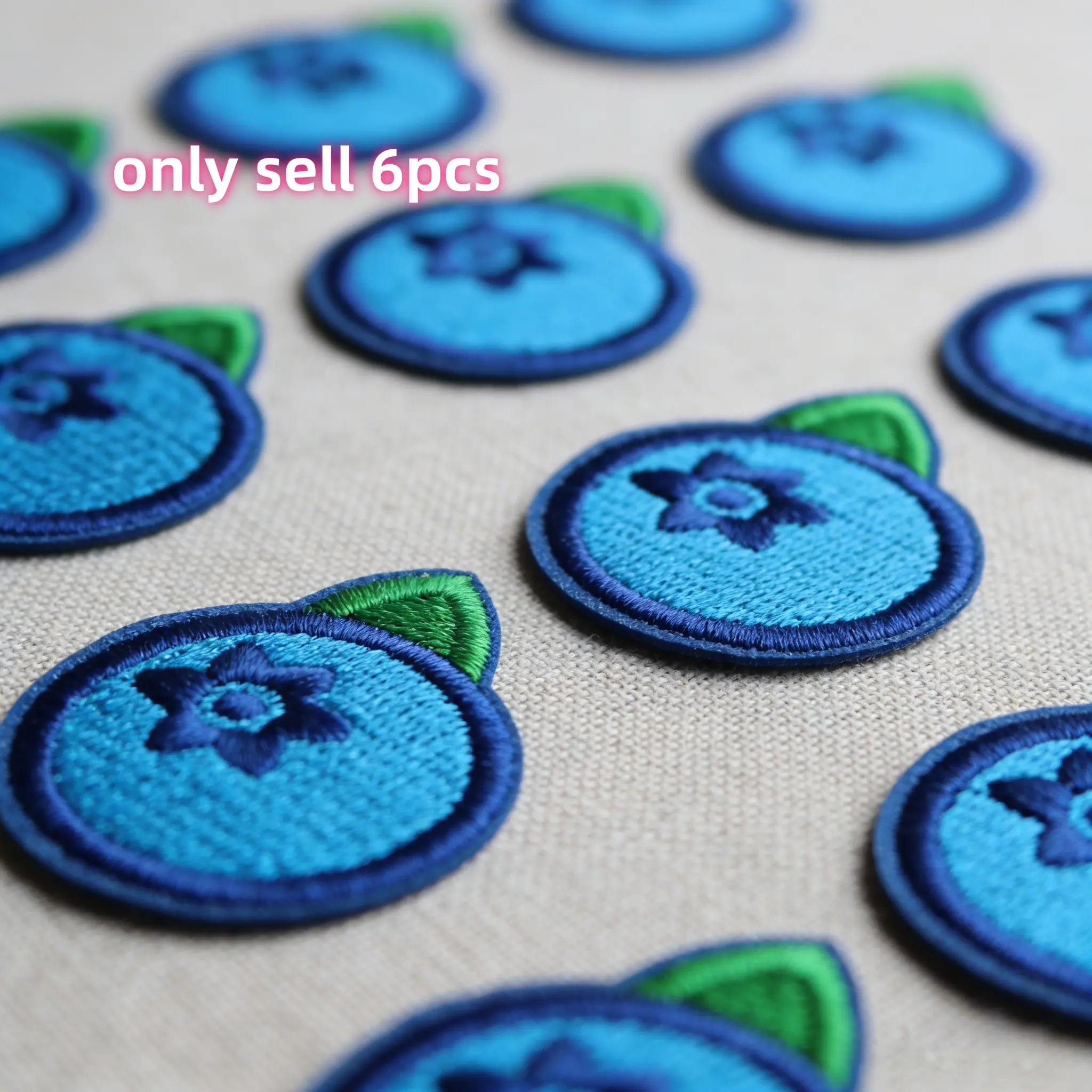 6PCS Blueberry Embroidered Patch Set, Back Adhesive Iron-On Patches, 6 Pieces, Ideal for Clothes Jackets Hats Accessories, Floral Embroidery Appliques