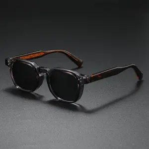 Square Frames Sunglasses for Women and Men, Vintage Transparent Gray Acetate Frame, Tortoise-Engraved Temples, Black UV400 Lenses, Sports & Outdoor Eyewear Accessory