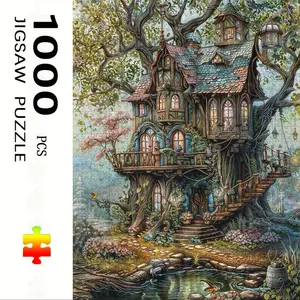 1000 Piece Treehouse Theme Puzzle, Large Adult Family Interactive Toy, DIY Home Decor Brain Challenge, Holiday Scene, Perfect Gift