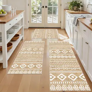 3-Piece Kitchen Rug Set of 3 with Runner – Non-Slip Washable Boho Kitchen Mats for Sink, Floor, Entryway & Hallway & Bathroom – Soft Small Throw Area Rugs, Home Decor