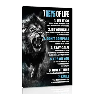 Motivational Lion 7 Rules Of Life Canvas Wall Art For Home Office Gym Decor Inspirational Quotes Gallery Wrapped Framed Print Entrepreneur Gift