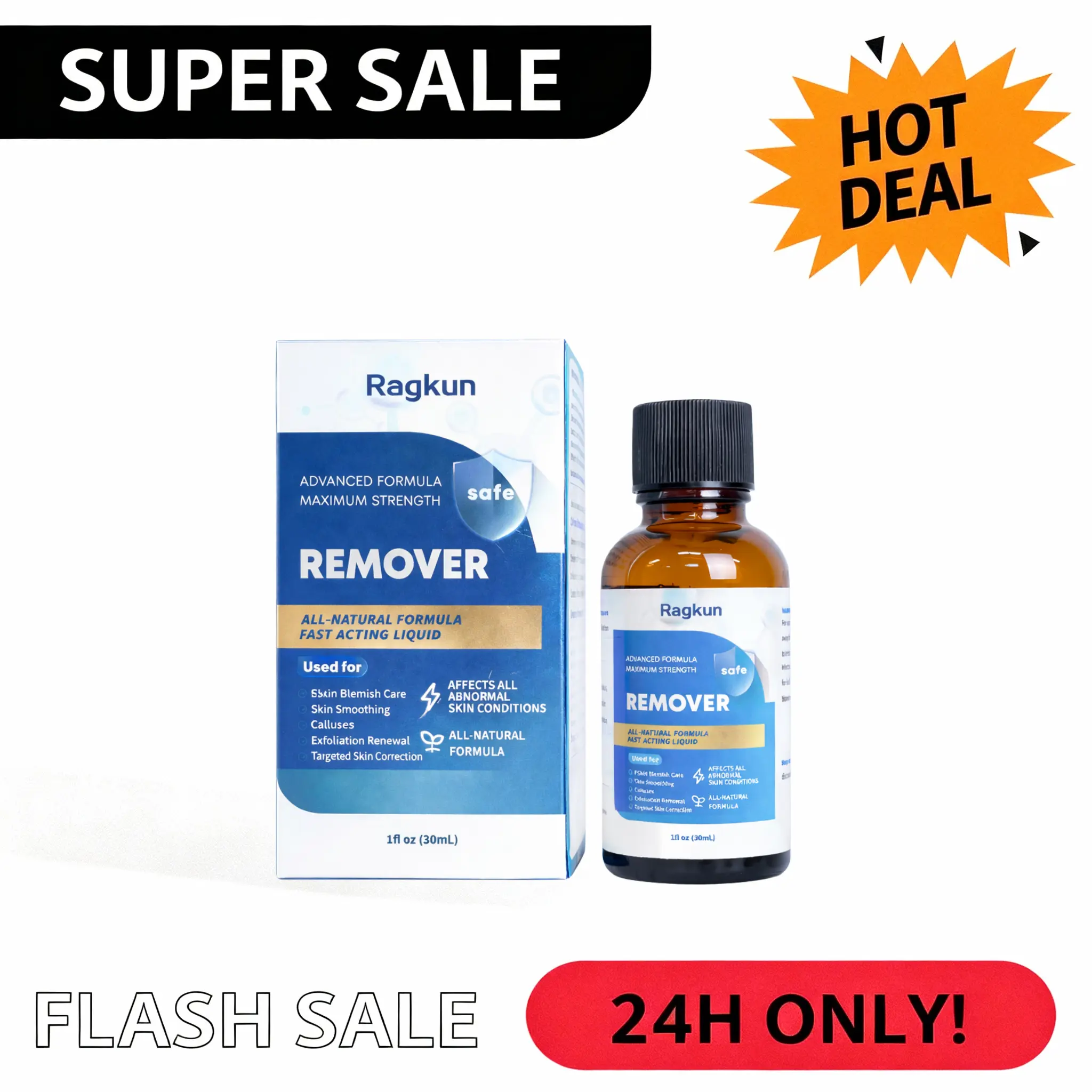 【BOGO】Ragkun Exfoliating Face Reagent Remover - Gentle All-Natural Derived Advanced Formula, Maximum Strength Fast-Acting Liquid, 1 fl oz (30mL) Face Scrubs & Peels, Gentle Peeling Dead Cell Removal Skincare