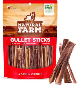 Natural Farm 4-5 Inch Beef Gullet Sticks - 25 Count, 100% Grass-Fed, High-Quality Glucosamine & Chondroitin, Easy to Chew, Digestible, Ideal for Senior Dogs & Picky Eaters