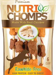 NutriChomps Rawhide-Free Dog Treats – 5-Inch Kabob Chews, Chicken and Duck Flavor, 6 Pack