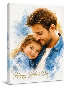 Custom Family Portrait from Photo, Personalized Watercolor Canvas Wall Art for Dad, Father’s Day Gifts from Daughter Son Wife, Custom Painting for Papa Grandpa Husband