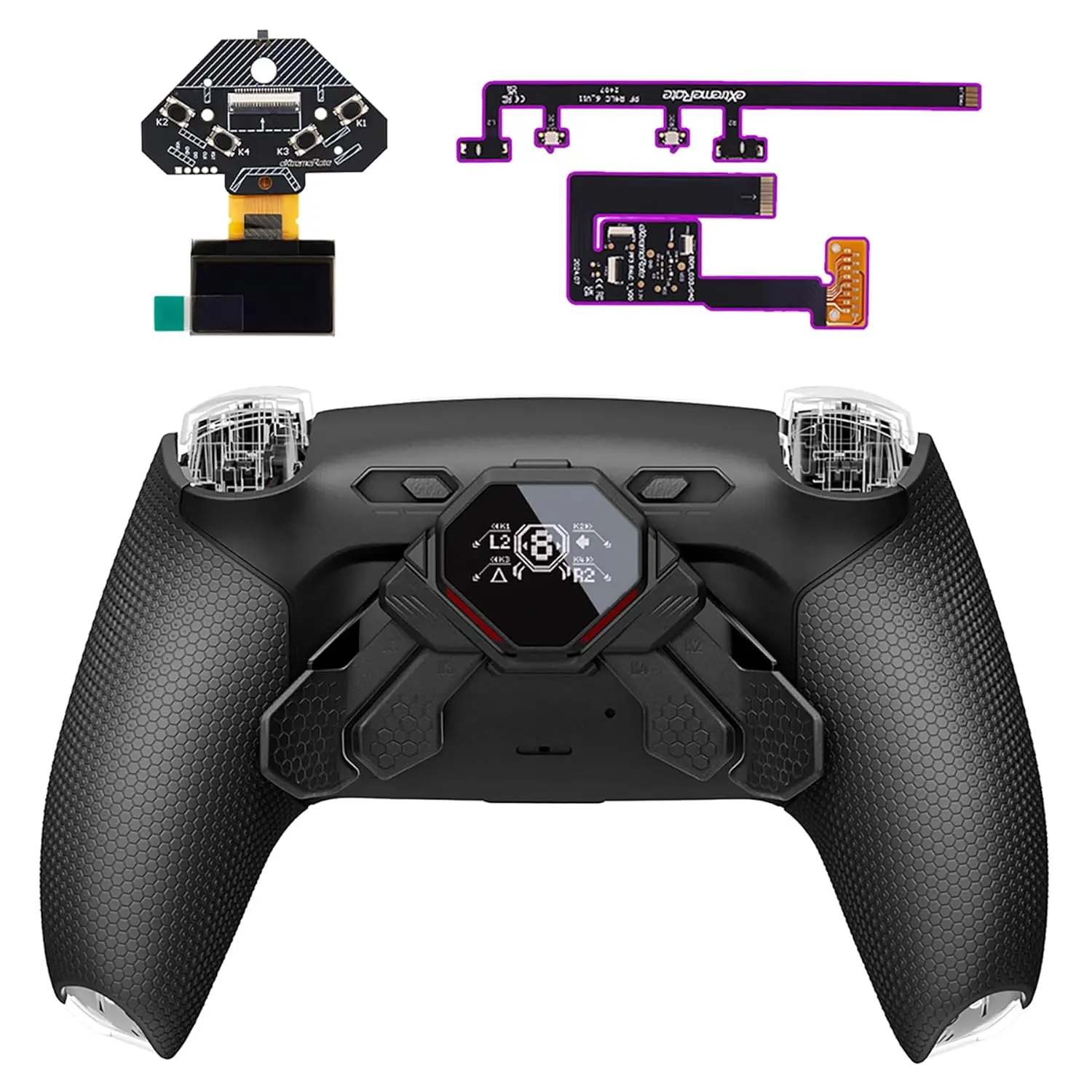 eXtremeRate Spark Paddles Kit for PS5 Gamepad (BDM-030, 040, 050, 060) - OLED Display, Clicky Trigger Stops, Ergonomic Rubberized Grips, Remappable 4 Back Buttons Esports Controller Accessories for Digital Handle, Game, Screwdriver, Oled Screen