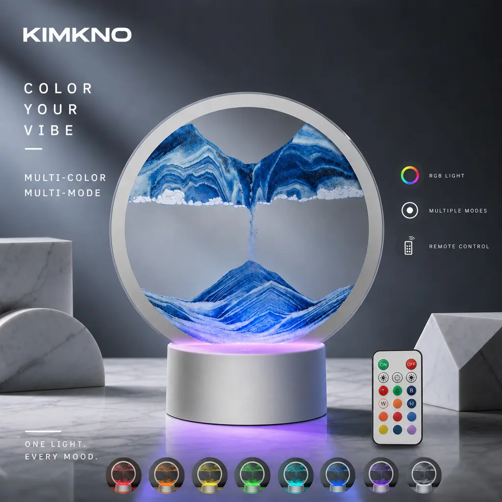 KIMKNO 3D Moving Sand Art Night Light - LED Base Dynamic Sandscape Lamp, USB Touch Control Quicksand Fidget Toy, Aesthetic Bedroom Decor, Gift for Kids & Adults, Cozy Mood Light up decorative