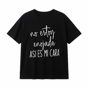 Raglan Sleeve Black No Estoy Enojada Spanish Quote Casual Tee Summer Personalized Short Sleeve T-Shirt Unisex USA Made Cotton Fabric Breathable Everyday Fit Minimalist Style