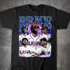 Bryce Harper T-Shirt – Lightning Baseball Player Collage Graphic, Perfect Gift for Baseball Fans and MLB Supporters, Unisex Cotton Tee