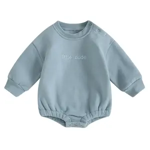 Newborn Baby Boy Outfits Fleece Little Dude Bubble Romper Sweatshirt Long Sleeve Bodysuit T-Shirt Warm Fall Winter Clothes