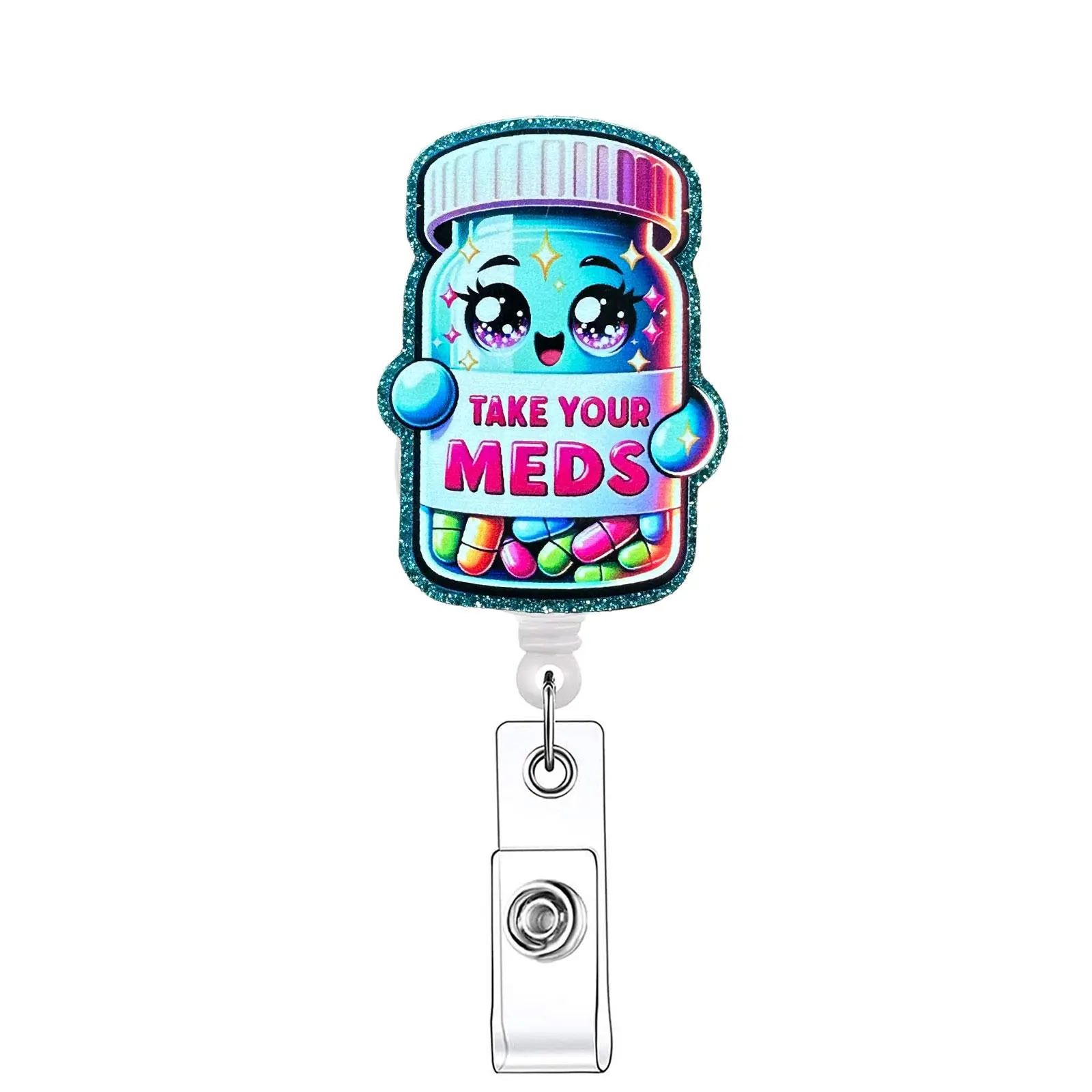 Cute Pill Jar Pattern Retractable Badge Clip, 1 Count Acrylic Medical Badge Holder Nursing Badge Reel for Nurses, Doctors, Students & Office Staff, Identification Badges & Supplies, Badge Reels Retractable, Badge Accessories