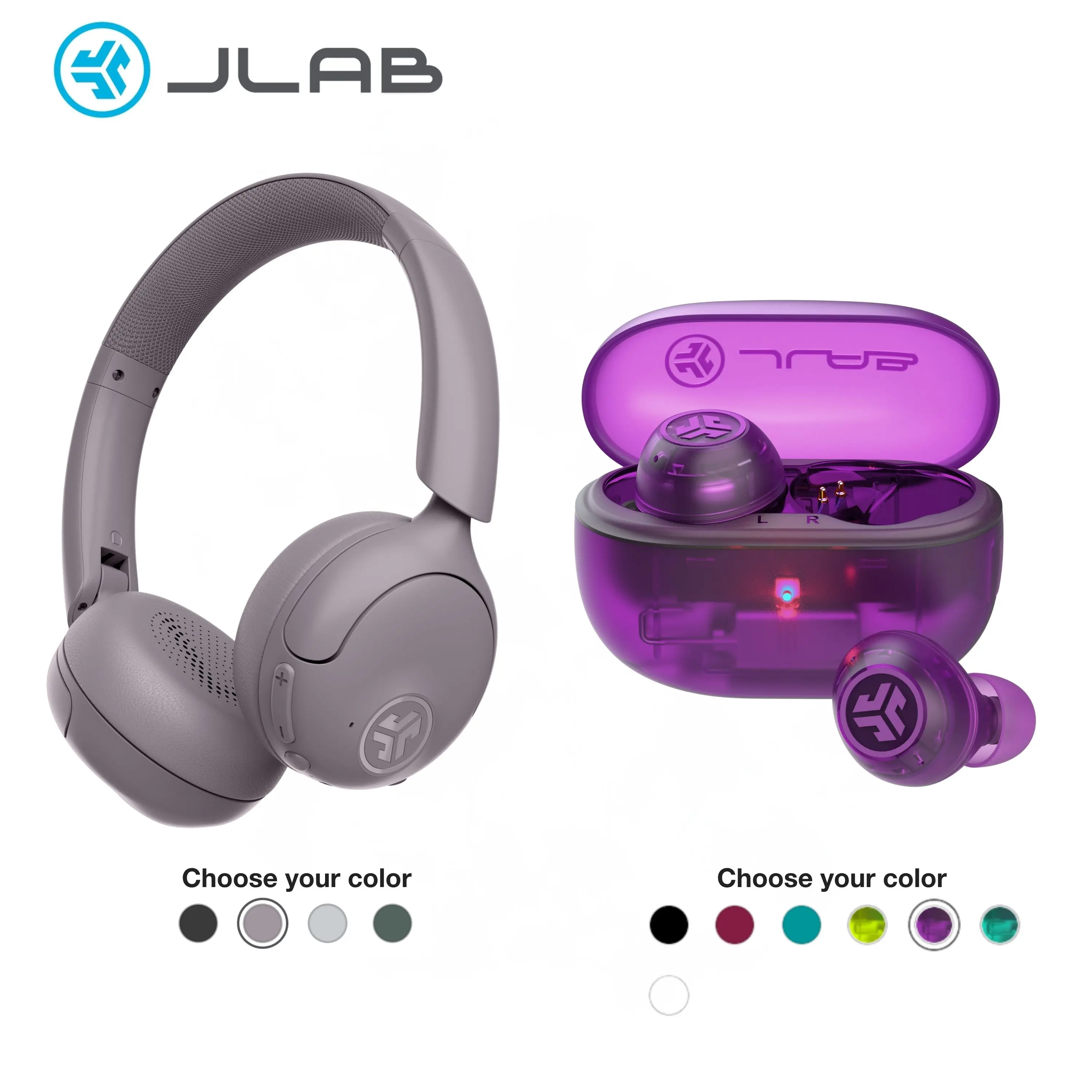 [Your Choice Bundle] JLab GO Pop ANC Earbuds + Go Lux ANC Headphones Bundle | Hybrid Noise Canceling Bluetooth 24Hr + 70Hr Playtime IP55 Spatial Audio