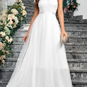 Customizable Plus Size Bridal Gown – Lace-Up Chiffon Halter Wedding Dress for Beach Weddings