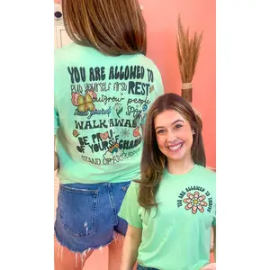 Tees2urdoor Women's "You Are Allowed" Cotton Round Neck Shortsleeve Tshirt - Illustration & Multi-Pattern, Casual Fits Basic Everyday Top