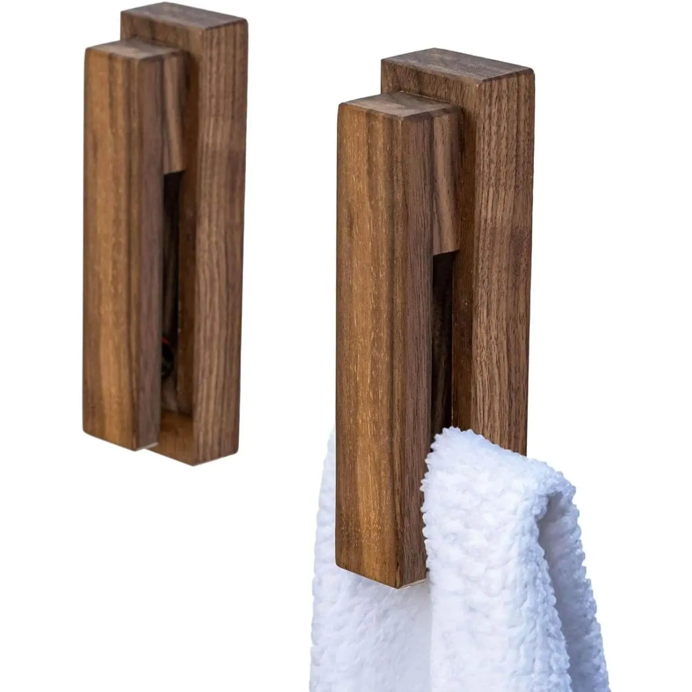 Walnut Wood Towel Hooks - 2-Piece Self-Adhesive Vintage Wall-Mounted Holder, Quick Drying, Firm Hold for Bathroom, Kitchen, Room Decor (Home Supplies), House Decor