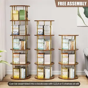 5-Tier 4-Tier 3-Tier Rotating Bookshelf 360° Display Stackable Spinning Bookshelf Tower Narrow Space Saving Tall Floor Standing Swivel Bookcase Corner Organizer for Bedroom Living Room Black Gold Free Assembly