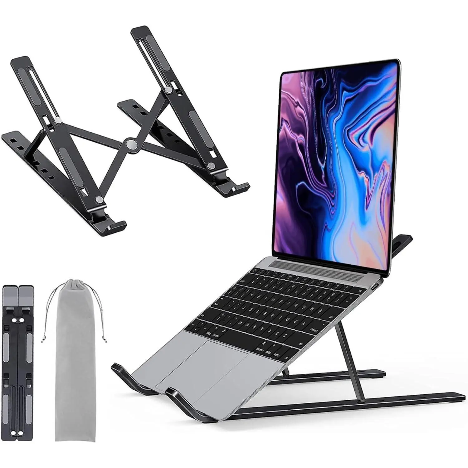 Premium Portable Aluminum Laptop Stand for Desk, 7 Angles Adjustable Tilt, Heavy-Duty Laptop Riser, Foldable, Slim & Lightweight Travel-Friendly Stand for Desk & Workstation, Black. R2168, Desktop Laptop Holder, Computer Stand For Laptop.R2168