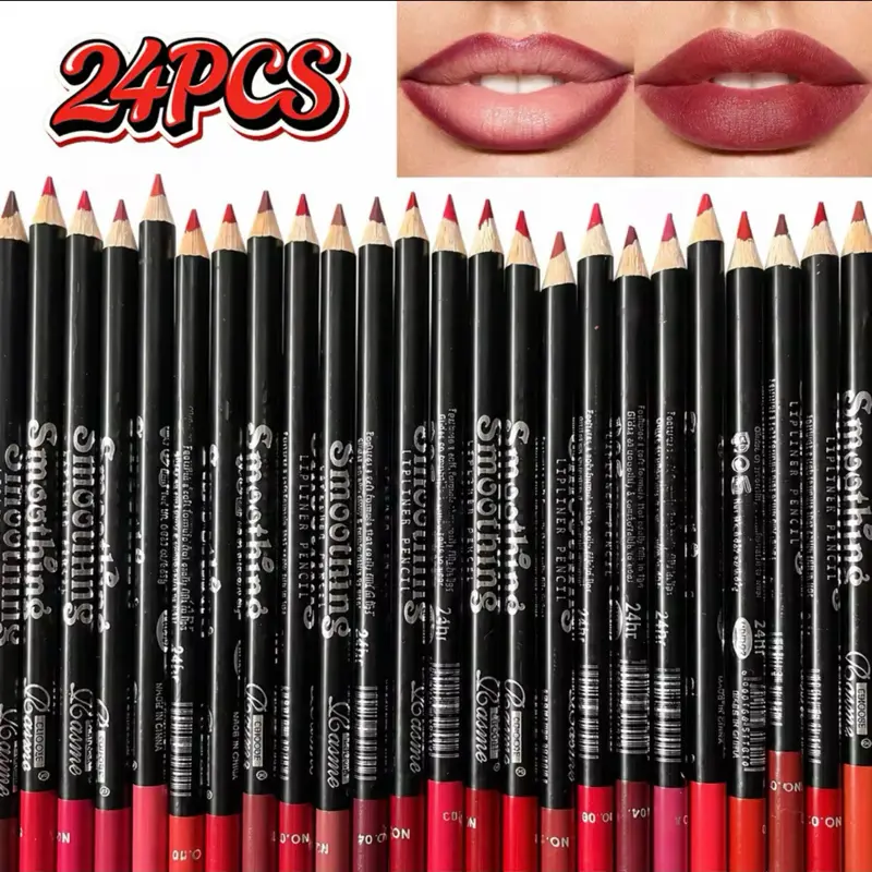 24-Color Matte Lip Liner Pencil Set, Long-Lasting Waterproof Smooth Velvet Pencils for Makeup