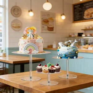 Round Acrylic Cake Stand for Retail Display, Wedding Cakes, Dessert Tables, Table Centerpiece Decorations, Events & Birthday Parties
