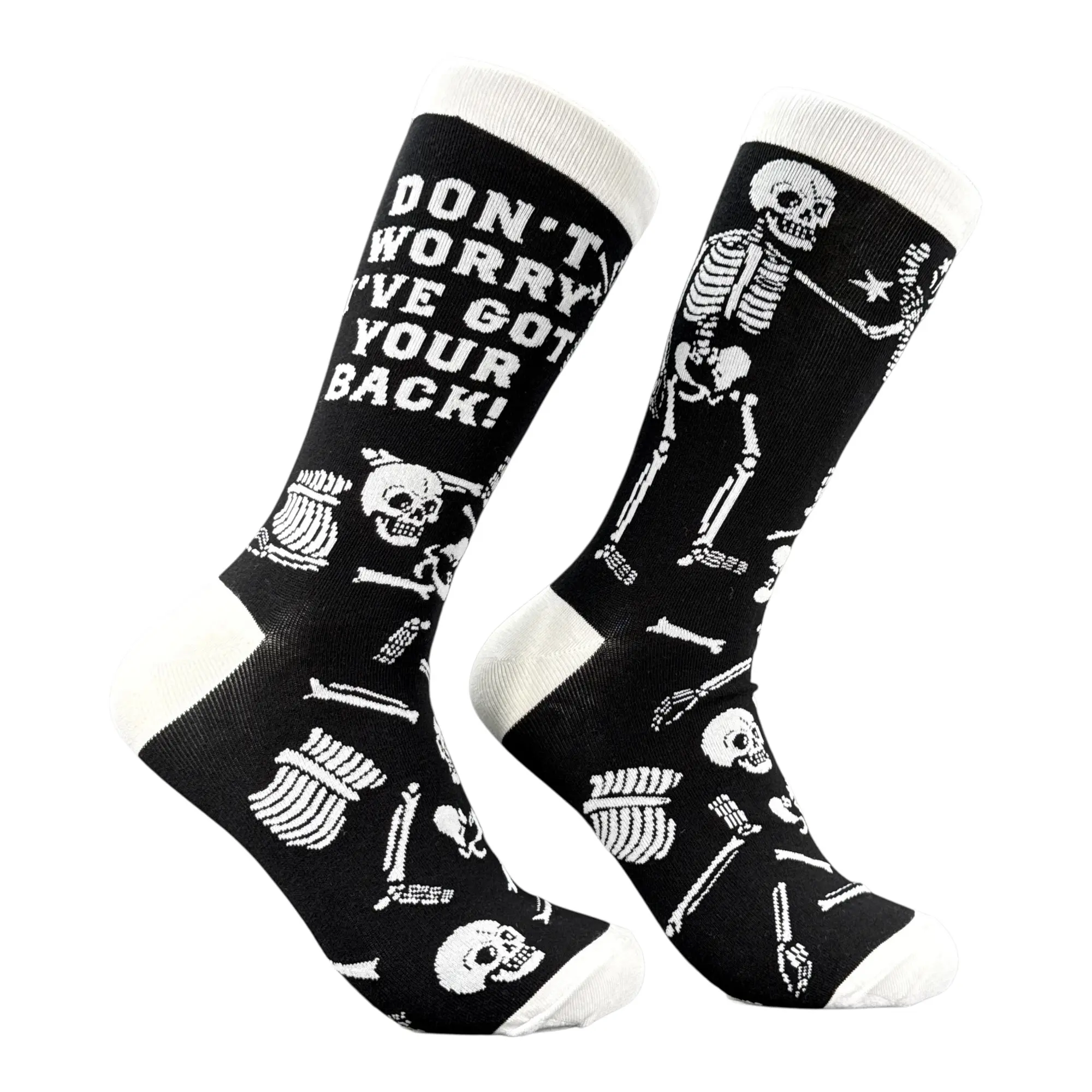 Men's Dont Worry Ive Got Your Back Socks Funny Sarcastic Skeleton Graphic Novelty Footwear For Men Funny Graphic Socks Comfortable Fitted Spandex Cotton