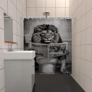 Lion Print Bathroom Shower Curtain, Waterproof & Light-proof Bathroom Curtain with 12pcs Hooks, Bathroom Accessories for Home Hotel Salon Dormitory Restroom
