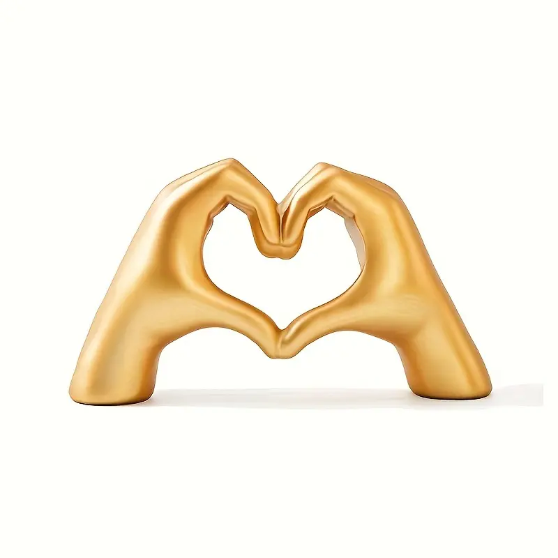 Gold Heart Hands Sculpture - Modern Decorative Heart Figurines with Love Fingers, Indoor Living Room Tabletop Mount, Unique Home Decor Gift (Statues & Figurines Category)