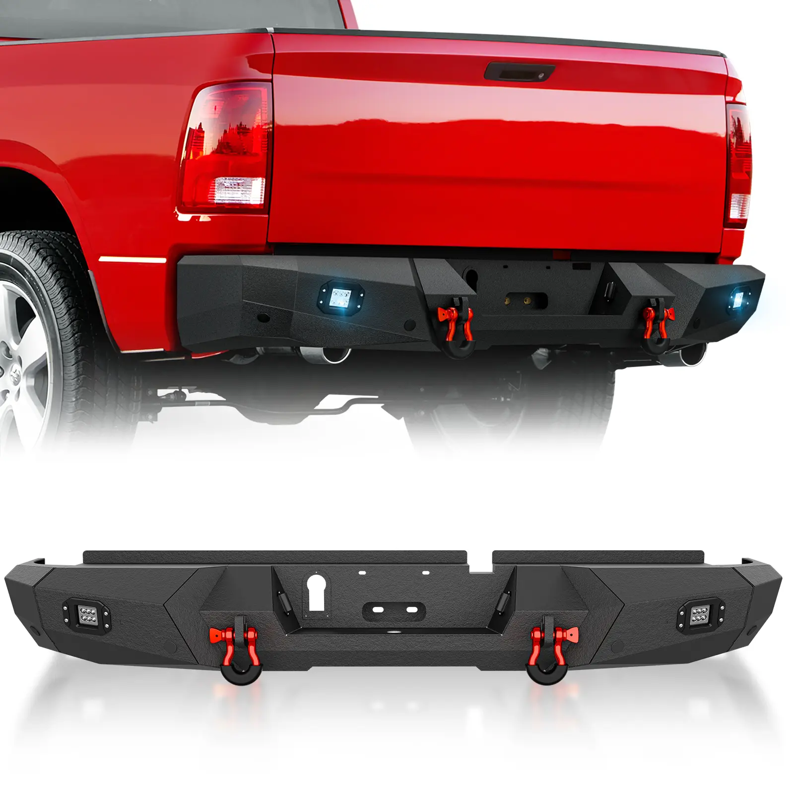 【YZONA】Aftermarket Rear Bumper Automotive Accessory, Vehicle Exterior Accessory - Fits 2009-2018 Dodge Ram 1500 Truck, 2019-2024 Ram 1500 Classic Truck - With License Plate Lights, 18W LED Spotlights,car accessories