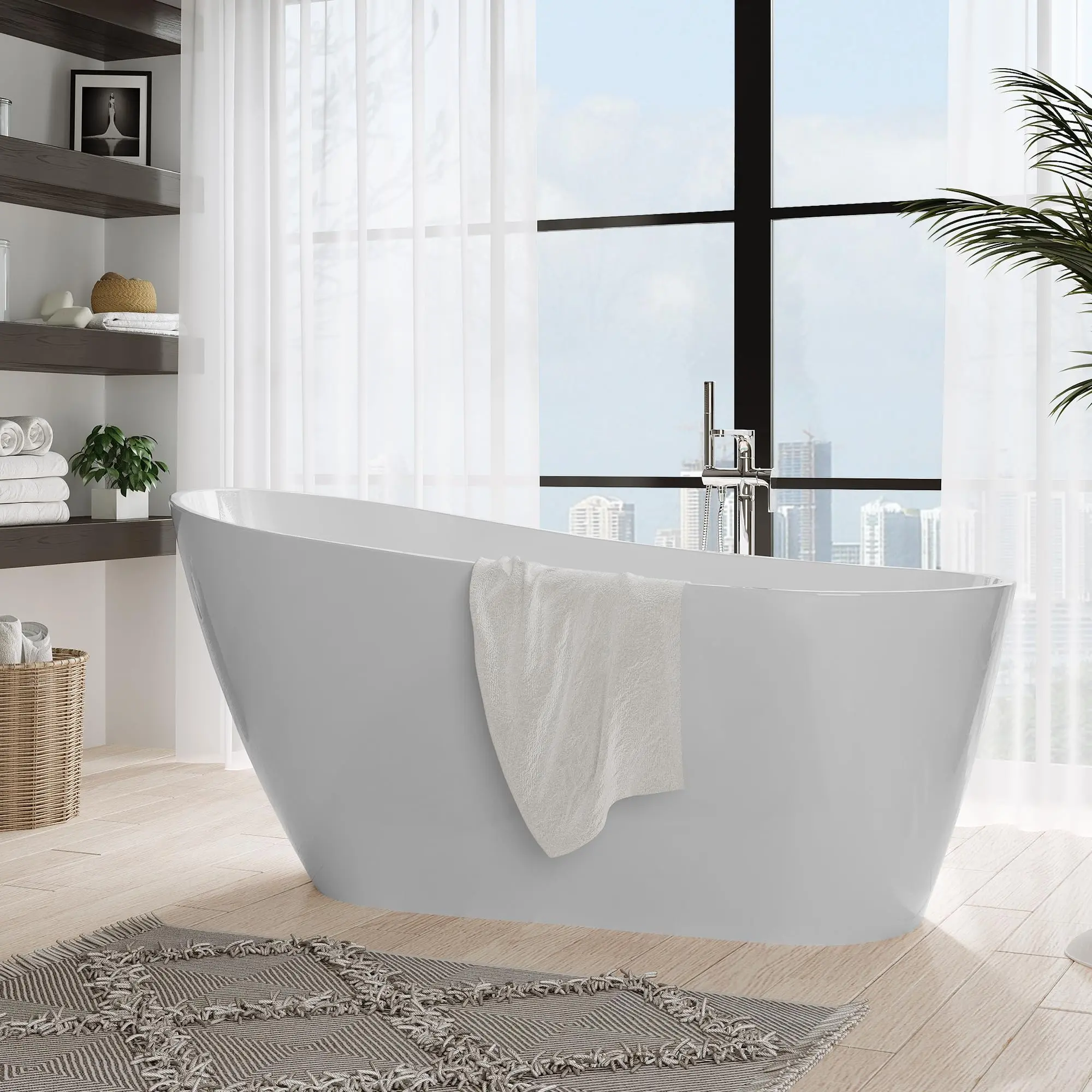 Garvee 67 Inch Acrylic Freestanding Bathtub, Bathtub with Matte Drain and Overflow, Modern Square Tub with Deep Ergonomic Design and Double-Walled Insulation, Double-Walled Insulation, cUPC Certified