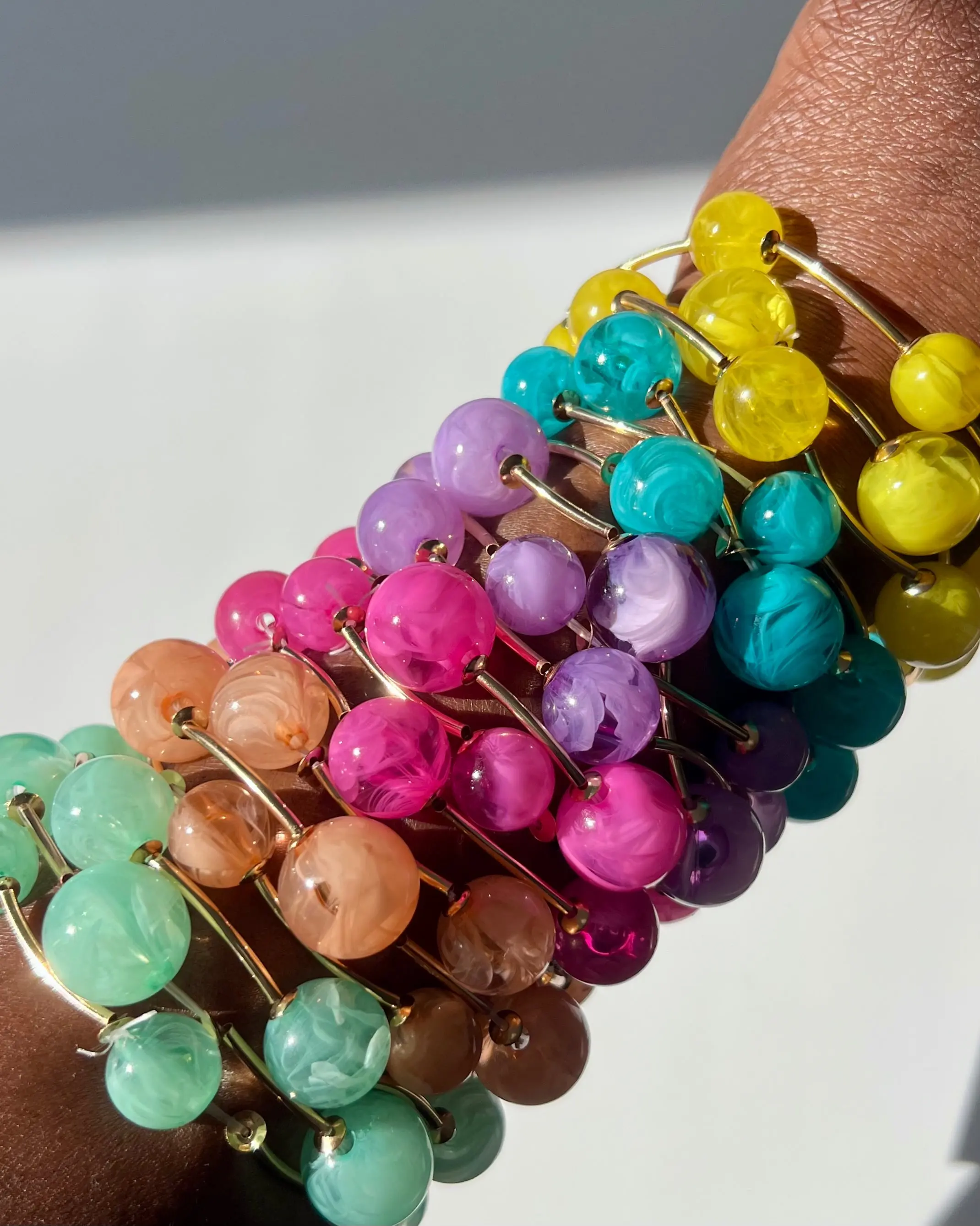 3 Pc Elastic Ball Detail Bracelets - Stackable Statement Jewelry