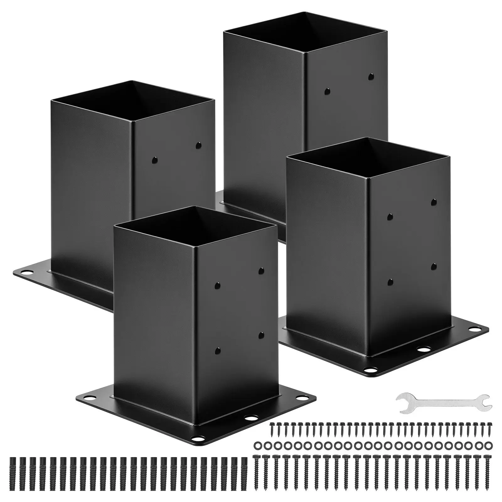 4 Pack 6x6 Post Base Brackets With Inner Size 5.6x5.6 Inches For Wood Fence Posts, Heavy Duty Post Anchors For Outdoor Decks And Garden Fencing, Rust Resistant Metal Brackets, Easy Install, Weatherproof Support