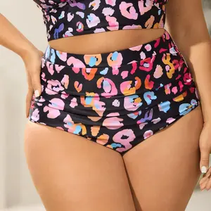 BLOOMCHIC Plus Size Polyester Swim Bottoms, Printed, Ruched Tight-Fit, M-6X Sizes 2026 Summer Vibes Swimweek summerwins, Plussize, Multicolor Bikinis Bottoms