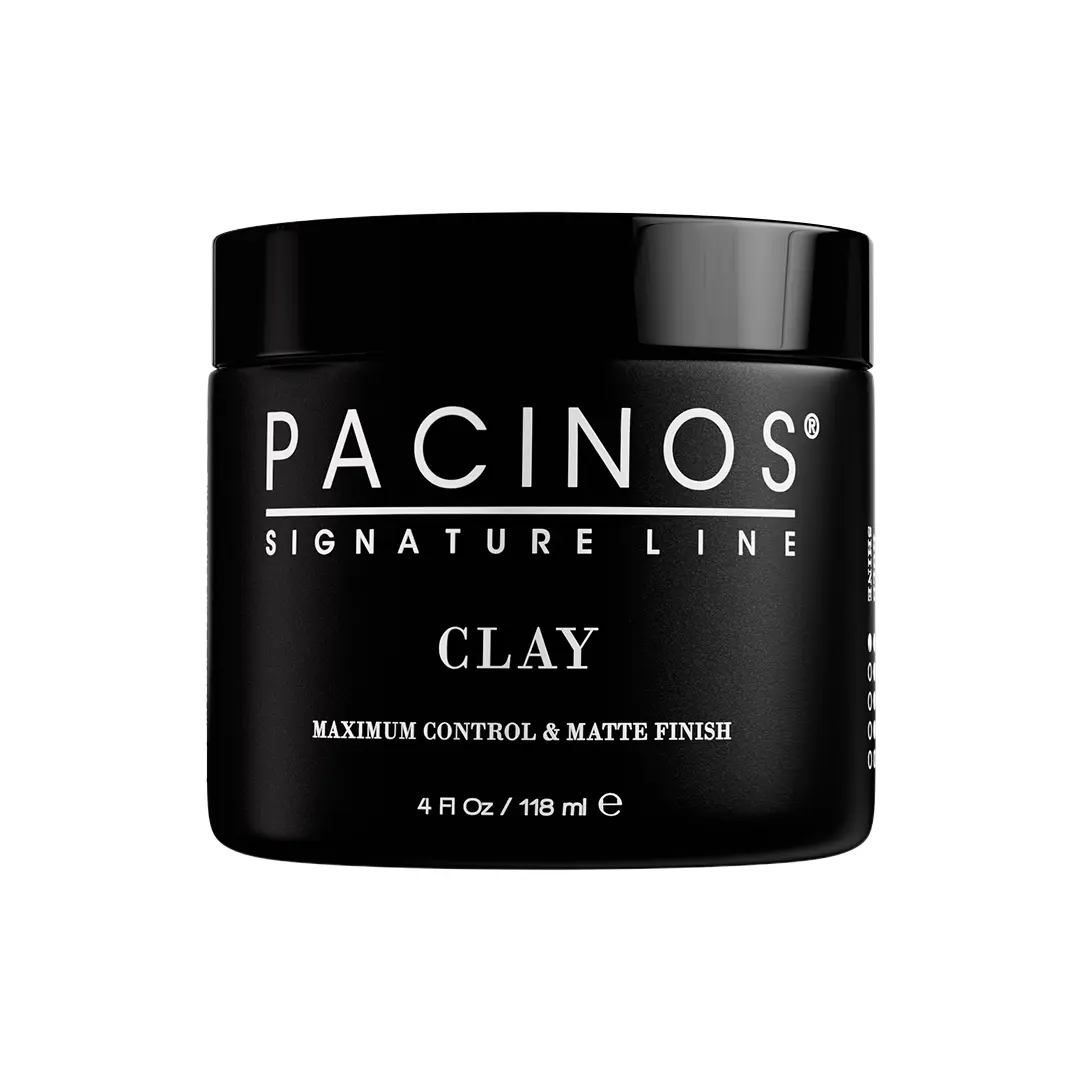 Pacinos Signature Line Hair Clay - Strong Hold, Matte Finish, Argan Oil & Carnauba Wax, Clay Pomade, Creamy Texture, Texture Defining Styler, Frizz Control, Dry Non-Sticky, Scented Men's Haircare, 4 fl oz, All Hair Types