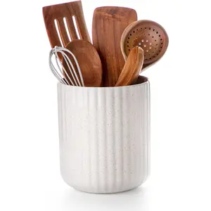 Ceramic Utensil Holder for Countertop, 7.2" Large Cooking Utensil Crocks for Kitchen Counter, Farmhouse Kitchen Decor (Sand)