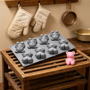 1pc bear-shaped silicone cake mold, 8-cavity classic cute healing design, non-stick, easy to demold, suitable for chocolate and cakes, cute gift baking tool, Silicone Molds For Chocolate