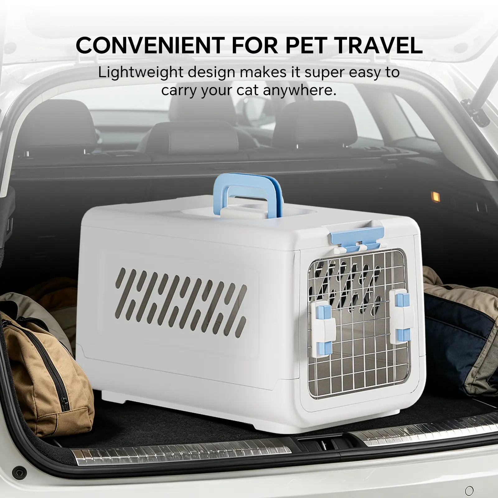 Foldable Hard-Sided Plastic Travel Carrier for Small Dogs/Cats - Thickened PP, Airline/TSA Approved, Metal Door, Ventilation, Swivel Front Wheel, Reversible Sling Pocket, Top Handles, Vehicle Seatbelt Harness, Foldable Box, Airline Approved, Locking Mecha