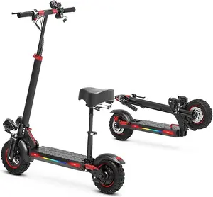 Sport Folding Electric Scooter with Seat 34 MPH Top Speed 48V 18/21Ah Battery 20/30 Miles Range 11" Off-Road Tires Max Load 330 LBS Dual Brake Suspension System Adjustable Handlebar