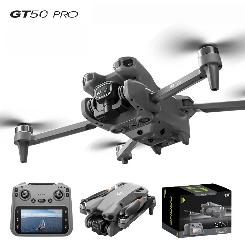 GT50 Foldable Drone with Screen Equipped Remote Controller, Brushless Motor FPV Quadcopter for Adults, Built-In Camera for Aerial Shooting, Outdoor Travel RC Flight Toy
