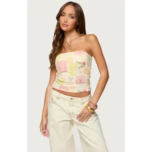 Edikted Women's Cicilla Vintage Mixed Print Tube Top