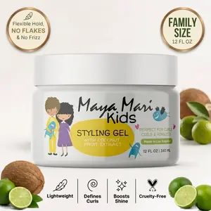Maya Mari Kids Hair Styling Gel with Coconut Fruit Extract – Lightweight Styling Gel for Textured and Curly Hair,  12 oz