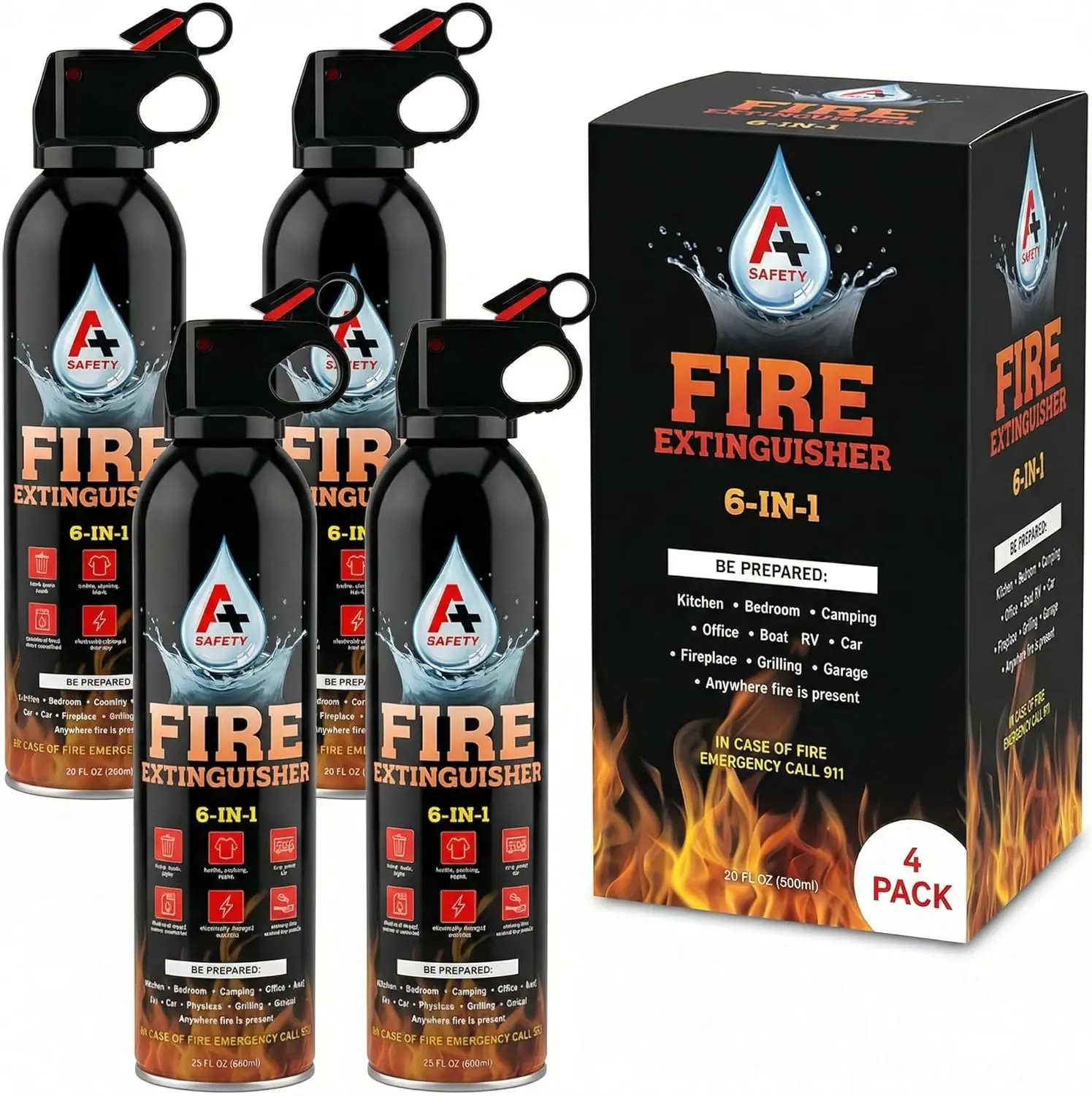 Fire Extinguisher, Portable, Safe to Store in Cars & Garages, Great for Airbnb Trips, College Students, & Home Use, Mounting Brackets Included for Quick Access, 4-Pack