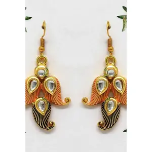 Peach Color Mint Meena Gold Plated Earrings For Women