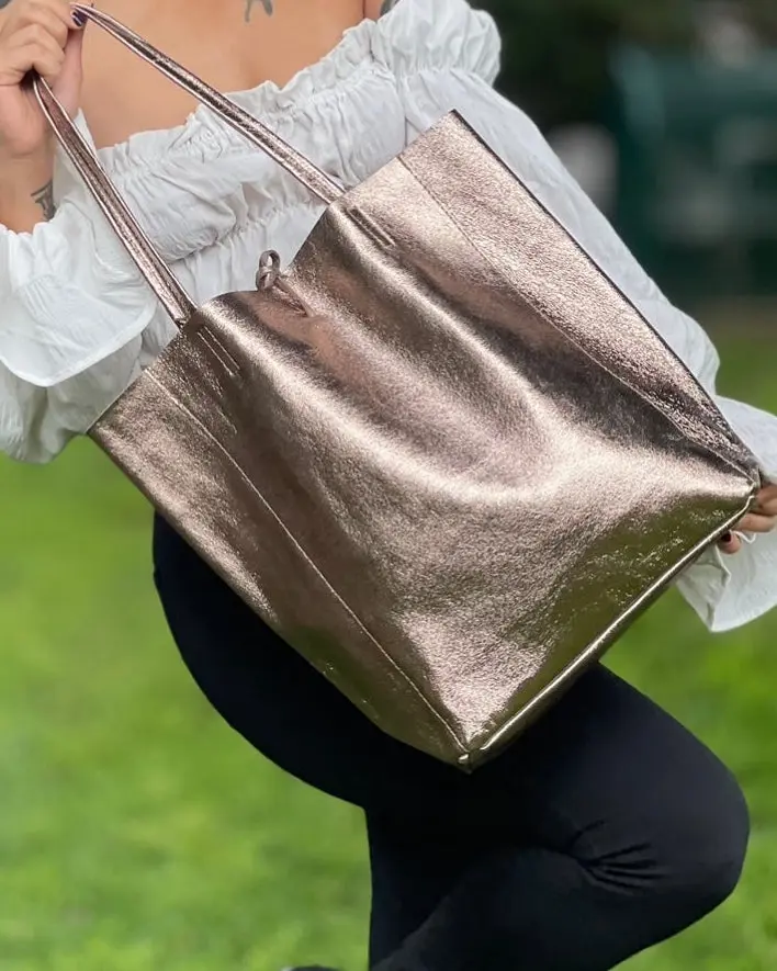 Tote bag - Metallic Leather - Antique gold