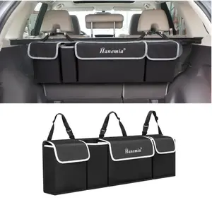 Car Trunk Organizer and Storage, Backseat Hanging Organizer for SUV, Truck, MPV, Waterproof, Collapsible Cargo Storage Bag with 4 Pockets, Car Interior Accessories (Black)