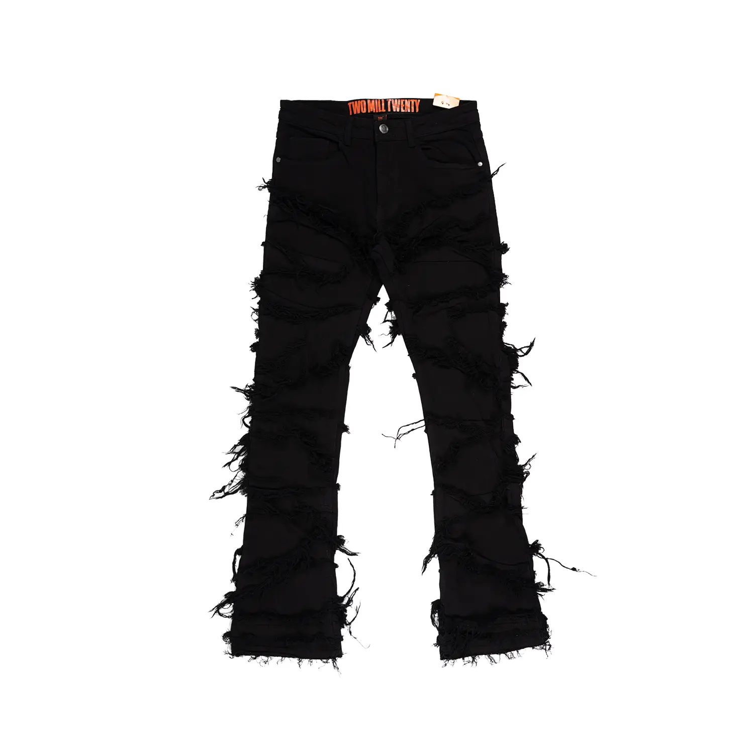 Men's Frayed Slashed Boot Cut Jeans | Jet Black