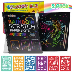 EFFUN Mess-Free Rainbow Scratch Paper Art Set for Kids with Cartooning - 2-Pack, 2 Bamboo Styluses, 10-Page Color Notebook, 6 Extra Templates, Creative Educational Toy, Birthday Gifts, Party Favors, Rainbow Scratch Cartooning