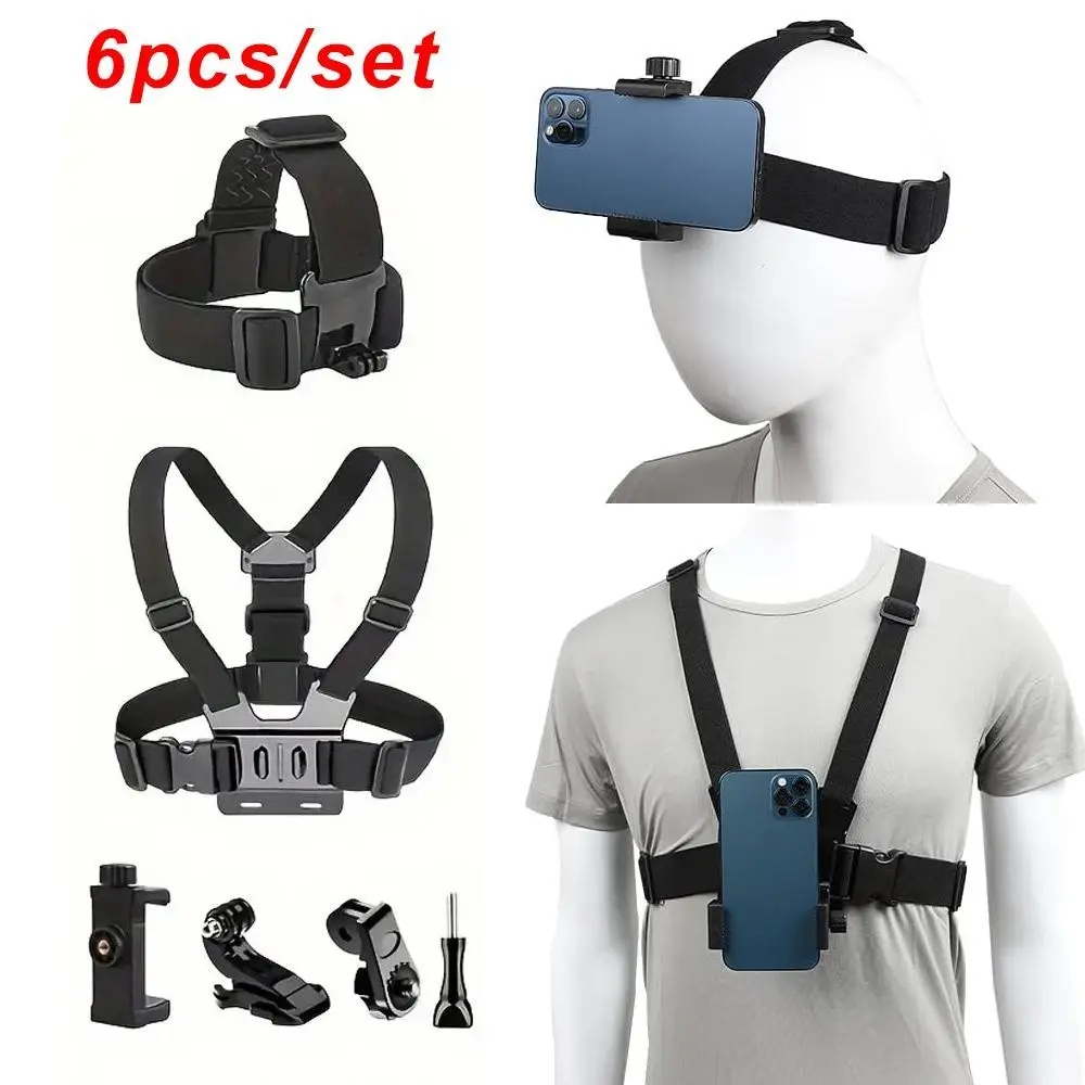 6-in-1 Action Camera Kit: Headband, Chest Strap, and Stand; Adjustable for GoPro 12 Phones; Enhances Stability and Versatility Photography Tool, Photography Camera Accessories, Sports Camera Accessories