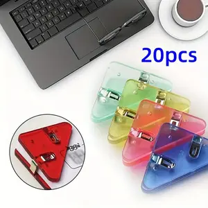 20 Assorted Color Transparent Triangle Clips, Metal Binder Clips, Fastener Clip for Office and Study, Durable and Stylish Stationery Supplies